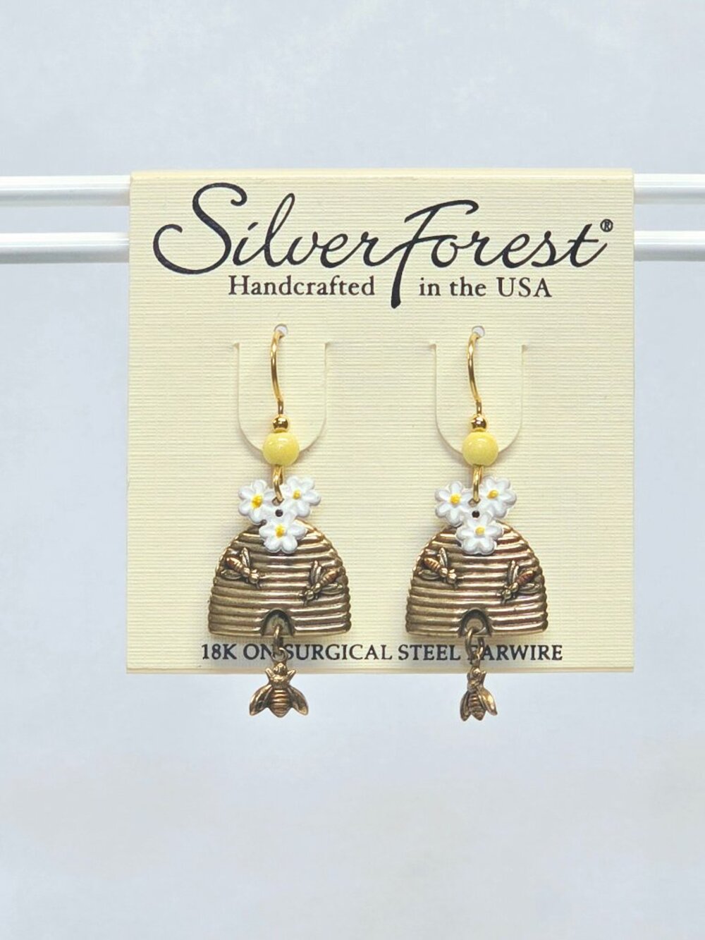 Silver Forest Beehive, Bee and Flower Drop Earrings